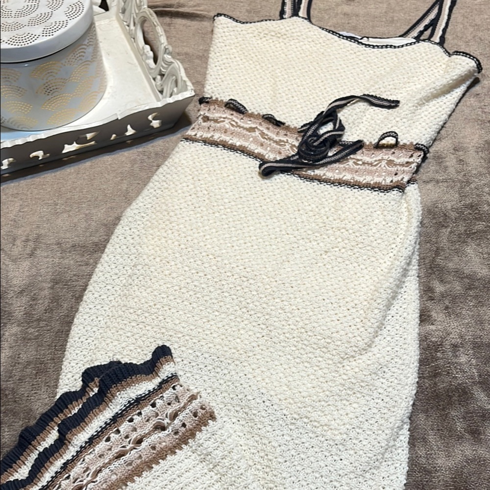 Greylin Cream Spaghetti Strap Crochet Sundress, Size Large